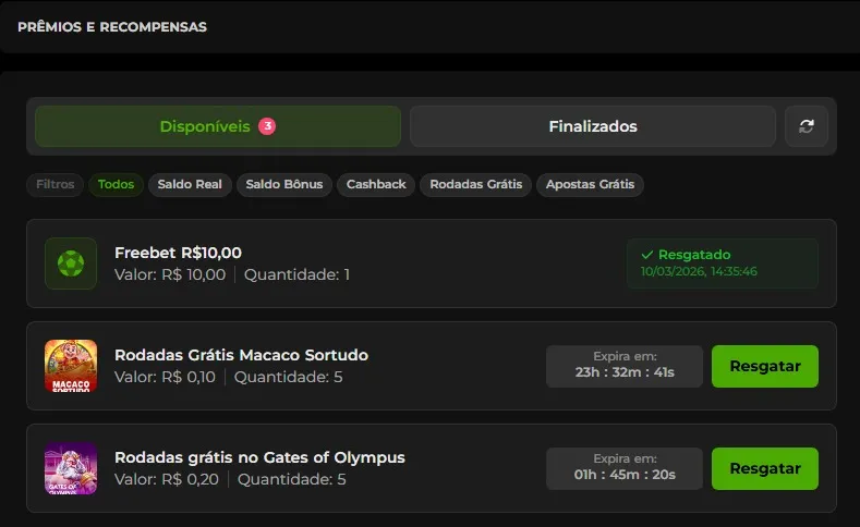 Tela de Prêmios e Recompensas